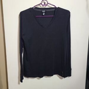 Jones New York Black Long Sleeve V-Neck Top